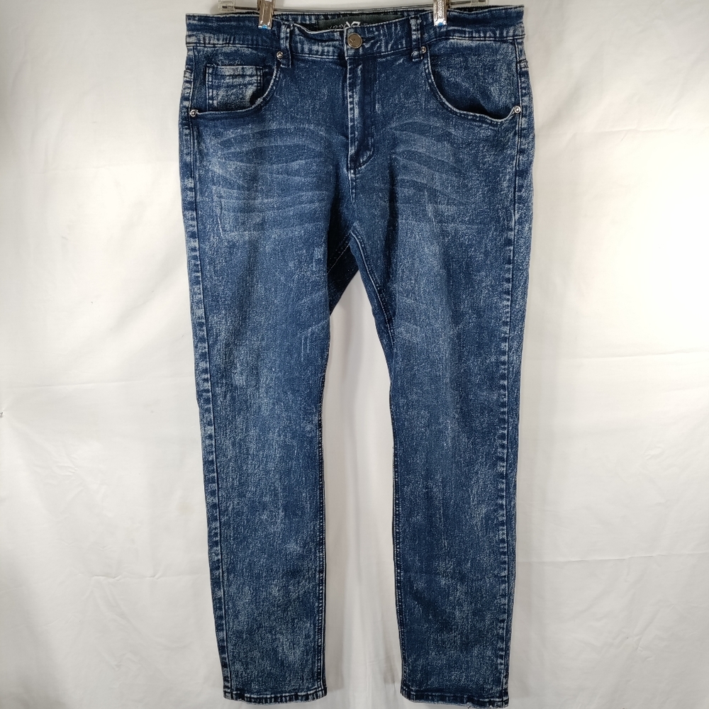 XRay Blue Acid Wash Tapered Jeans Mens Size 36x30 Dark Blue Stretch Mid Rise